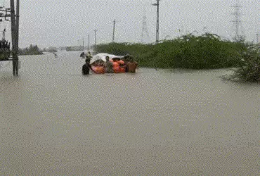 દ્વારકાના ભોગાત ગામ નજીક બિલ્ડિંગની ચોતરફ પાણી જ પાણી... 17 જણા ફસાયા, બોટમાં કરાયું રેસ્ક્યૂ