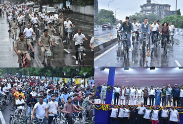 સુરતમાં વરસાદી માહોલમાં સાયક્લોથોનનું આયોજન: મોટી સંખ્યામાં સાયકલિસ્ટ જોડાયા