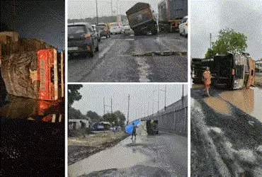 VIDEO : અમદાવાદના બગોદરા હાઇવે પર મોતના ખાડા, અનેક ટ્રક પલટ્યાં, ટ્રાફિકજામની સમસ્યા