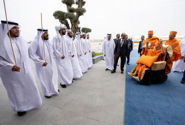 Mahant Swami Maharaj reaches Abu Dhabi for inauguration of UAE's first Hindu temple | Mahant Swami Maharaj reaches Abu Dhabi for inauguration of UAE's first Hindu temple - Vimarsana News