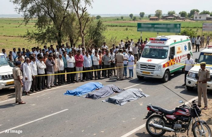 વિરમગામ-નળ સરોવર હાઇવે પર પીક-અપ વાનની ટક્કરથી એક જ પરિવારના ત્રણના મોત