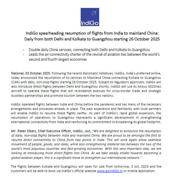 ભારત અને ચીન વચ્ચે ઓક્ટોબરના અંતથી શરૂ થશે સીધી ફ્લાઈટ્સ, 5 વર્ષ બાદ હવાઈ સેવા ફરી શરૂ કરાશે 2 - image