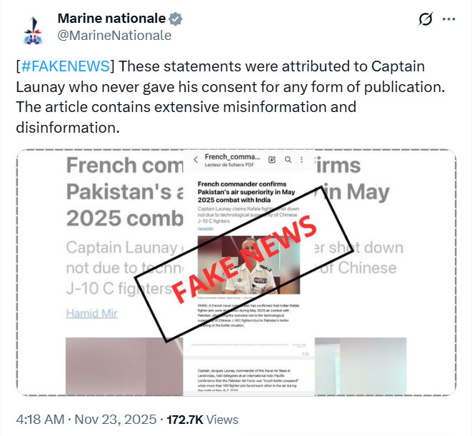 'રાફેલ અંગે ફેક ન્યૂઝ ફેલાવાઈ', ફ્રાંસની નૌસેનાએ પાકિસ્તાનની પોલ ખોલી 2 - image