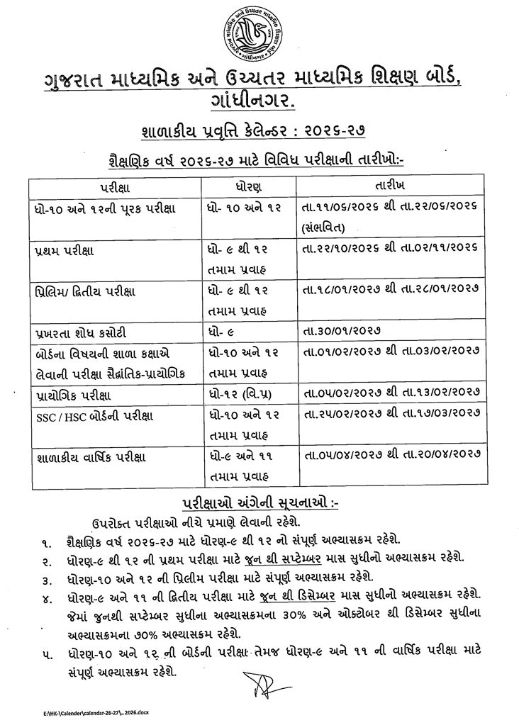 વર્ષ 2026-27નું શૈક્ષણિક કેલેન્ડર જાહેર: બોર્ડની પરીક્ષા વહેલી યોજાશે, જાણો વેકેશન અને રજાઓ સહિતની વિગતો 3 - image