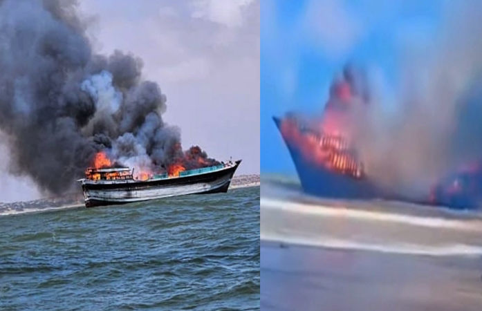 VIDEO: કચ્છના માંડવી બંદરનું વહાણ મધદરિયે આગમાં બળીને ખાખ, 16 ખલાસીને બચાવાયા 1 - image