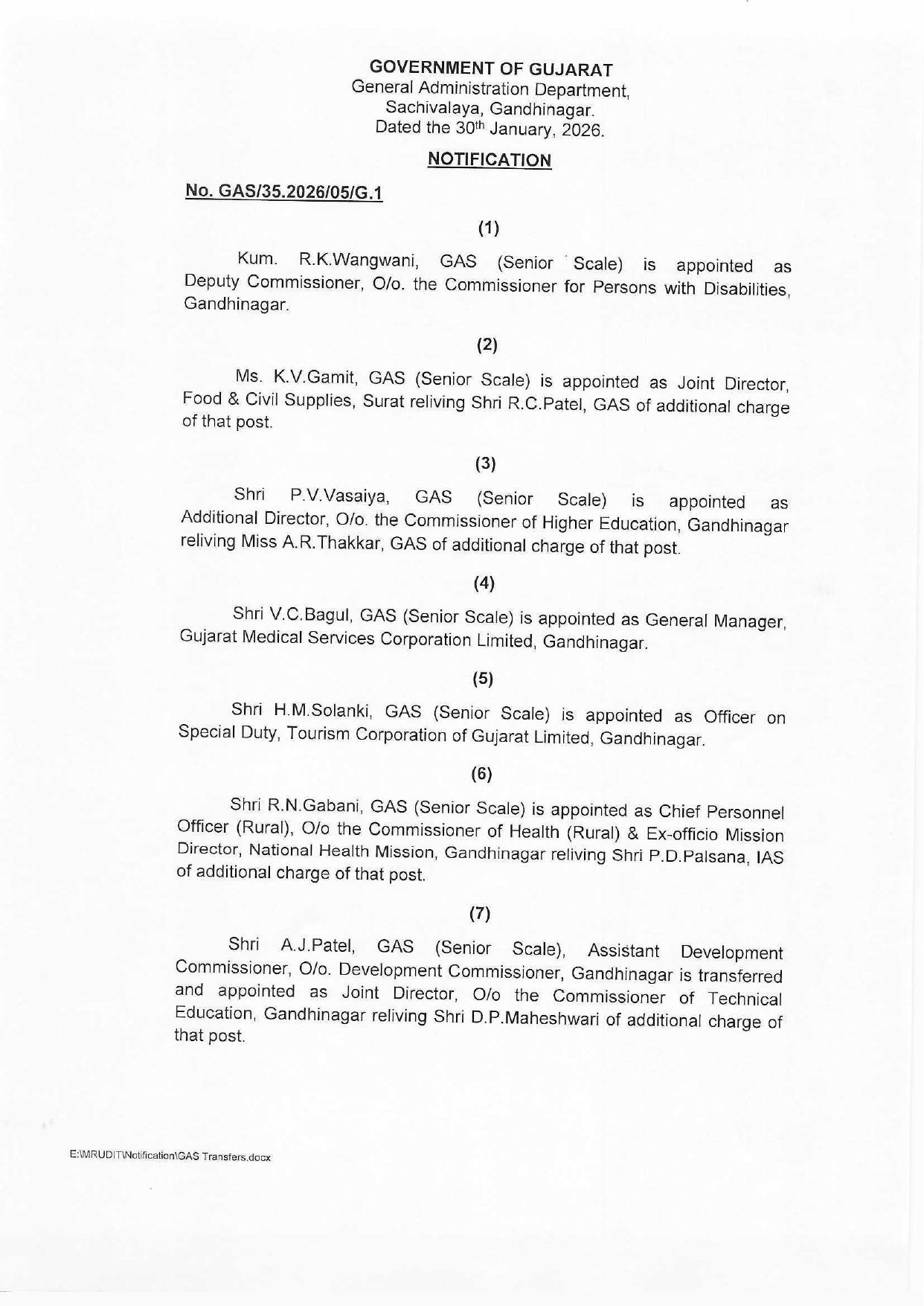 GAS કેડરના 16 અધિકારીના ટ્રાન્સફર, આરોગ્ય વિભાગમાં પણ મોટાપાયે બઢતી-બદલી 2 - image