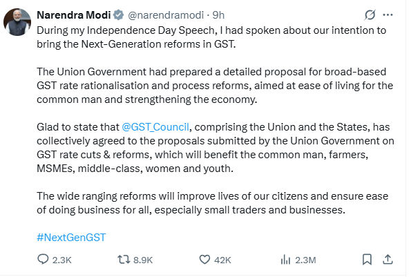 'દરેક ભારતીયો માટે દિવાળી ગિફ્ટ...' GST સ્લેબમાં ફેરફાર અંગે PM મોદીની પ્રતિક્રિયા 2 - image