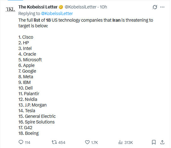 યુદ્ધ વચ્ચે ઈરાને ગૂગલ-એપલ સહિત 18 અમેરિકન કંપનીઓનું હિટ લિસ્ટ જાહેર કર્યું 2 - image