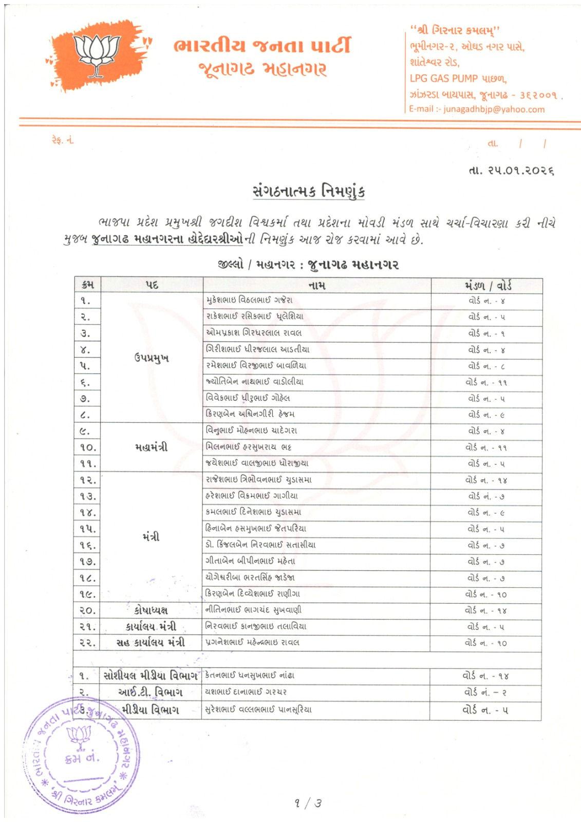 ગુજરાતના 3 જિલ્લાના ભાજપ સંગઠનમાં મોટા ફેરબદલ! જુઓ કયા નેતાઓને સોંપાઈ જવાબદારી 5 - image