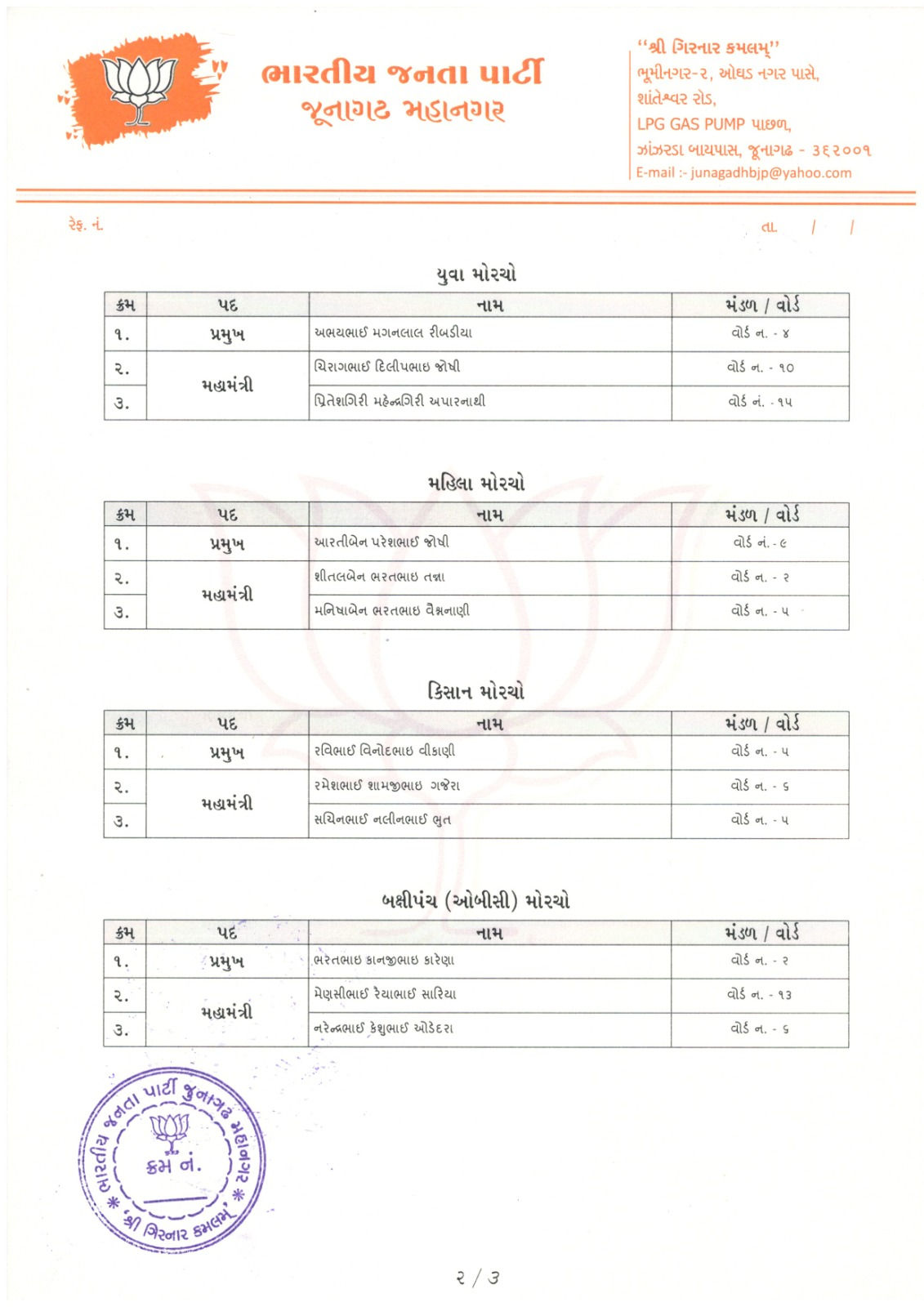 ગુજરાતના 3 જિલ્લાના ભાજપ સંગઠનમાં મોટા ફેરબદલ! જુઓ કયા નેતાઓને સોંપાઈ જવાબદારી 6 - image