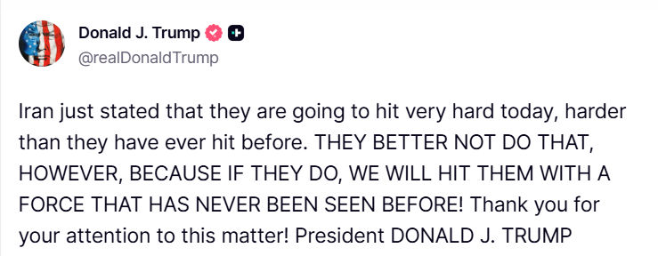'અમેરિકાની તાકાતનો પરચો જોવા તૈયાર રહેજો', ઈરાનની સૌથી મોટા હુમલાની ધમકી મુદ્દે ટ્રમ્પની પ્રતિક્રિયા 2 - image