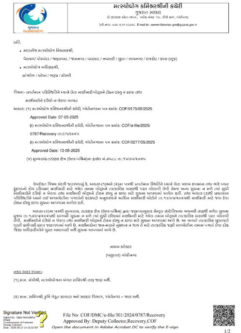 ખરાબ હવામાનની આગાહી અને શંકાસ્પદ નૌકાઓ 3 દેખાતી હોવાને કારણે માછીમારો સમુદ્રમાં નહીં આવે - છબી