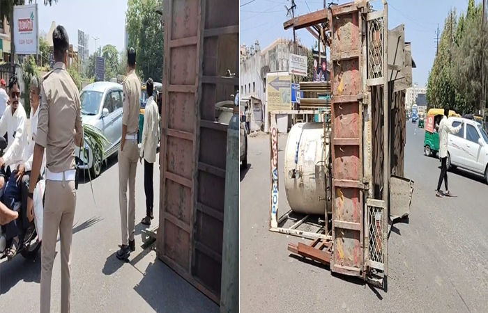 વડોદરામાં નાઇટ્રોજનના સિલિન્ડર-ટાંકાઓ ભરેલા ટેમ્પોની બોડીનો ભાગ તુટી પડતા ઉત્તેજના 2 - image