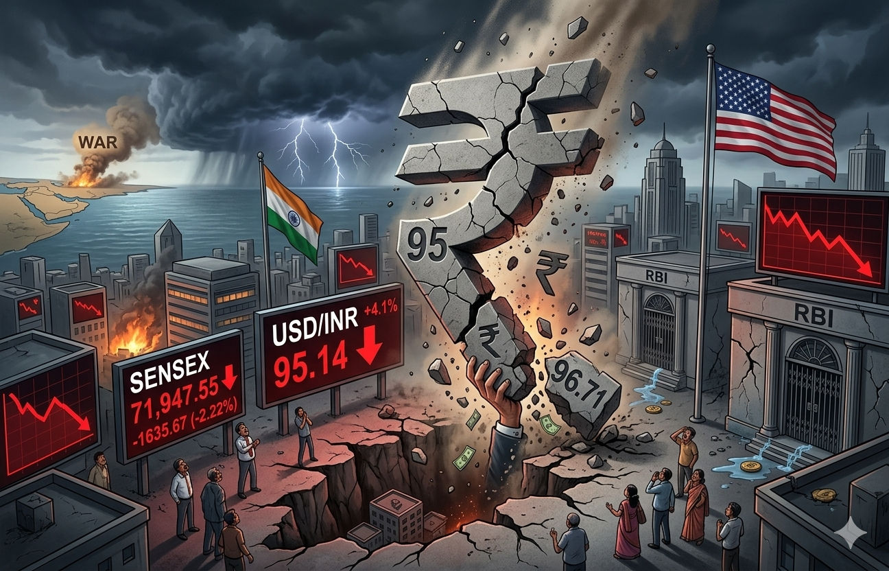 રૂપિયામાં રૅકોર્ડ કડાકો: ડૉલર સામે પ્રથમવાર 95ને પાર, RBIની દખલ છતાં કેમ તૂટ્યું ભારતીય ચલણ? 1 - image