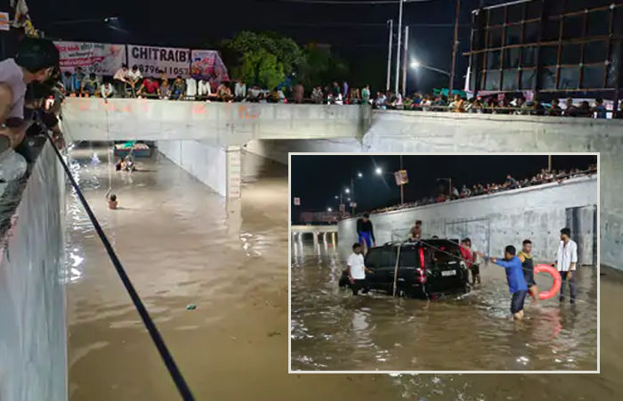 કડી નજીક અંડરપાસમાં પાણી ભરાતા 4 વાહનો ફસાયા, 1નું મોત, 6 વાહનચાલકોનું રેસ્ક્યુ 1 - image