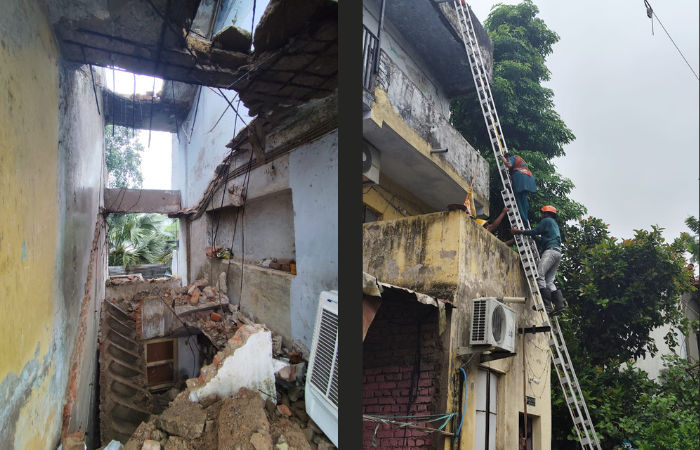 Portion of dilapidated building collapses in Shahibaug; 16 rescued by fire personnel