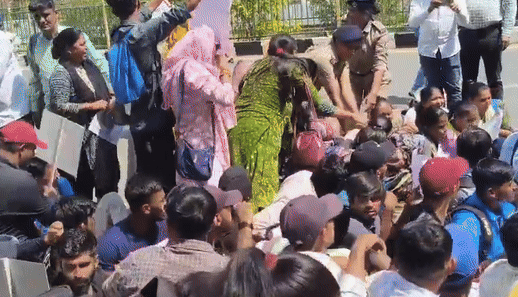 vyayam teachers stage fierce protest