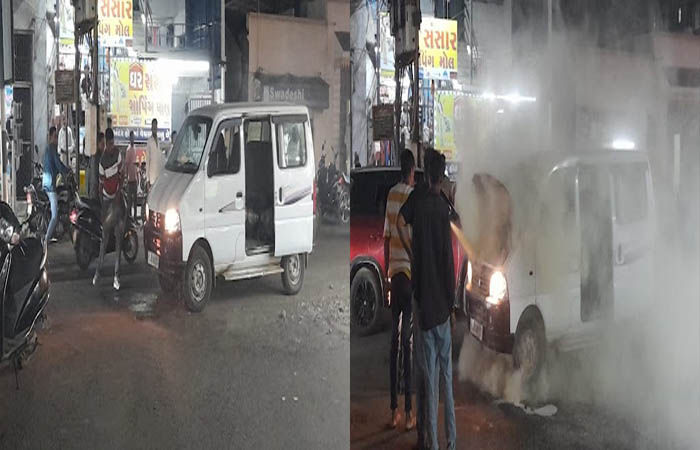 જામનગરમાં ત્રણ બત્તી વિસ્તારમાં ગઈકાલે ઇકો કારમાં અકસ્માતે આગ લાગતાં ભારે અફરાતફરી 1 - image