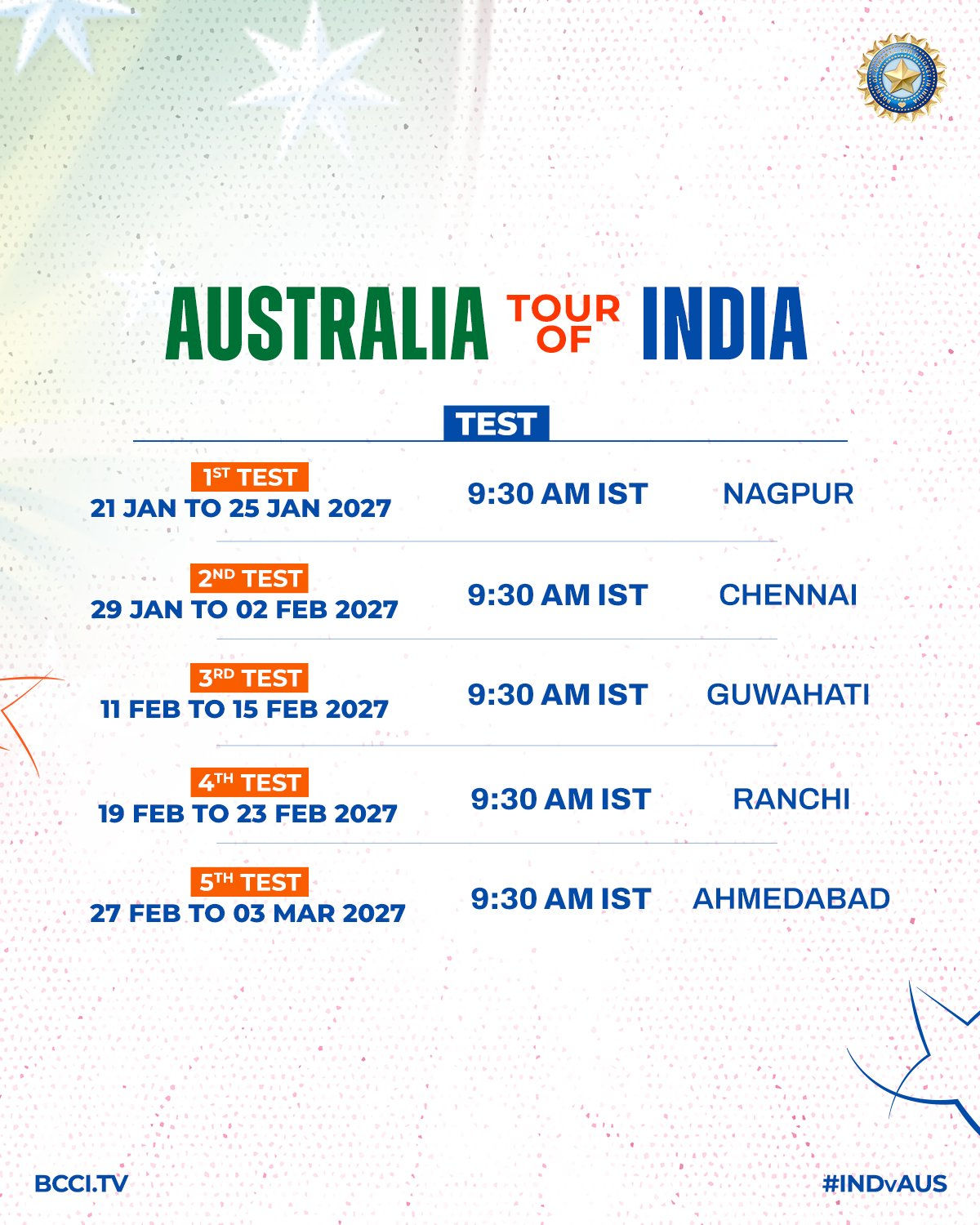 BCCIએ જાહેર કર્યું ટીમ ઇન્ડિયાનું 2026-27નું સંપૂર્ણ શેડ્યુલ, ગુજરાતમાં ત્રણ મેચ 6 - image