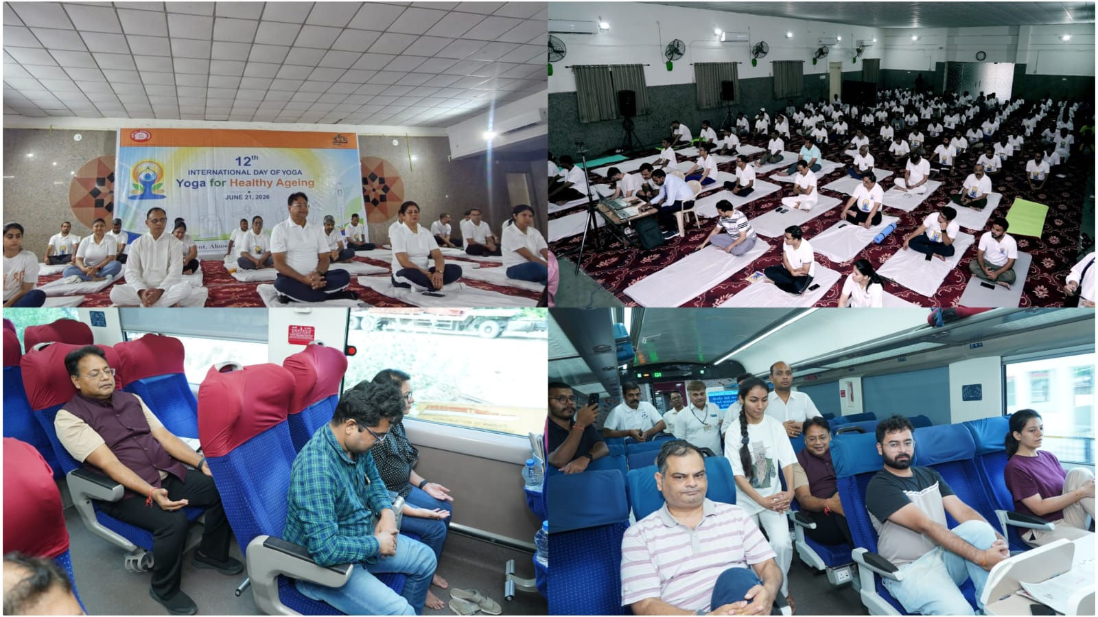 ચાલતી વંદે ભારત એક્સપ્રેસ ટ્રેનોમાં મુસાફરોએ કર્યા યોગ, આંતરરાષ્ટ્રીય યોગ દિવસે અમદાવાદ રેલવે ડિવિઝનની પહેલ 2 - image