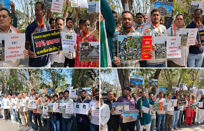 જામનગર પાલિકાના પટાંગણમાં કોંગ્રેસ દ્વારા ભાજપ સામે 40 ટકા કમિશનના ભ્રષ્ટાચારના આક્ષેપ સાથે વિરોધ પ્રદર્શન 1 - image