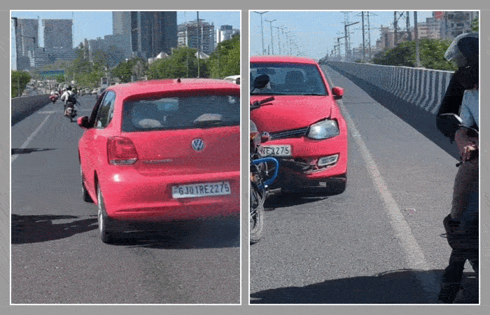 VIDEO: અમદાવાદના પકવાન બ્રિજ પર ગમખ્વાર અકસ્માત, ટક્કર બાદ બાઈક કારના બોનેટમાં ઘૂસી ગઈ, એક ઈજાગ્રસ્ત 1 - image