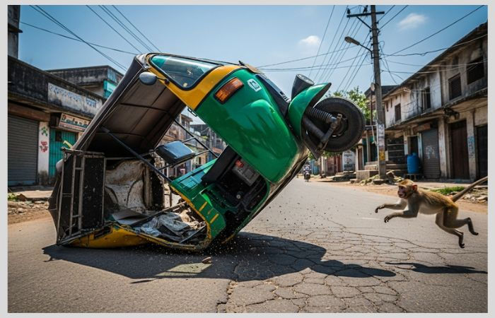 વાંદરાને કારણે રીક્ષાનો અકસ્માત: ત્રણ ઇજાગ્રસ્ત, પોલીસે ગુનો દાખલ કર્યો 1 - image