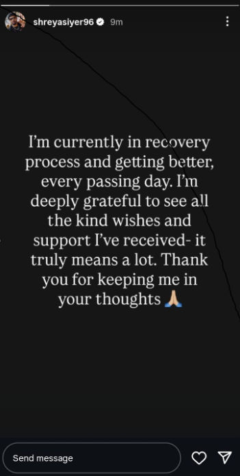 ICUથી બહાર આવ્યા બાદ શ્રેયસ અય્યરની પ્રથમ પ્રતિક્રિયા, ચાહકોનો માન્યો આભાર; જુઓ શું કહ્યું 2 - image