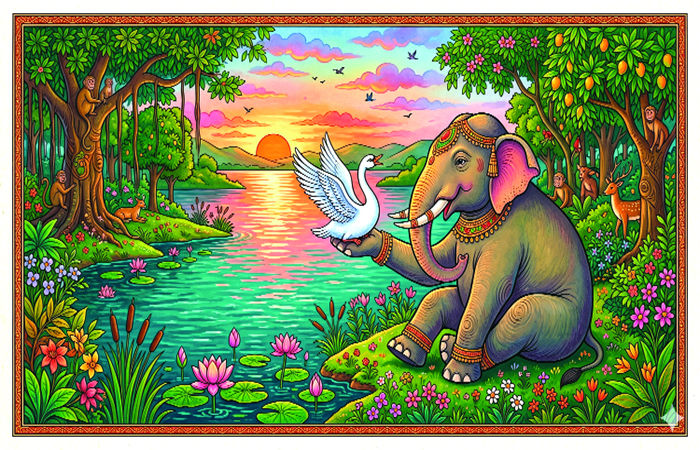 હાથી અને હંસની હમદર્દી                                     .