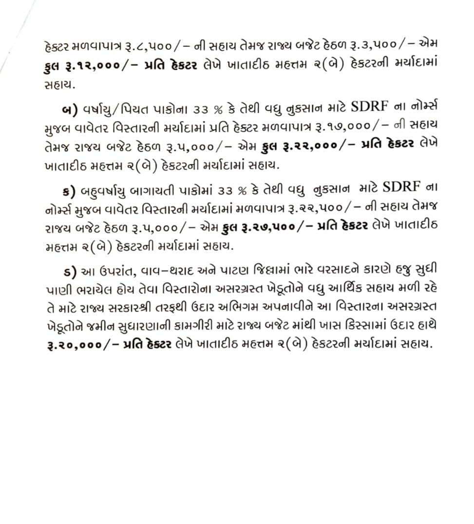 BIG NEWS: ગુજરાતના ખેડૂતો માટે દિવાળીના દિવસે મોટી જાહેરાત, રૂ. 947 કરોડનું કૃષિ રાહત પેકેજ જાહેર 3 - image