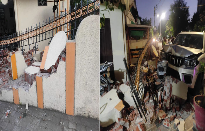 અકોટાની અક્ષરધામ સોસાયટીમાં પીધેલા સ્કોર્પિયો ચાલકે ડિવાઈડર કુદાવી મકાનમાં કાર ઘુસાડી દીધી 2 - image