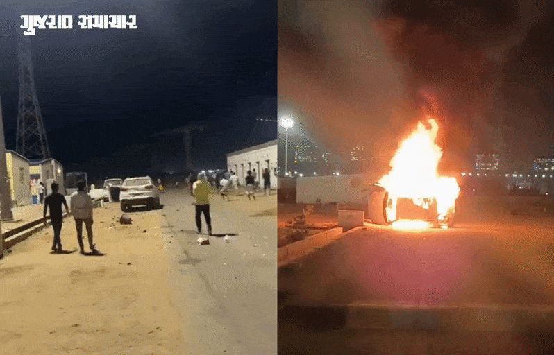VIDEO | કચ્છ: મુન્દ્રામાં મજૂરોએ પોલીસ પર પથ્થરમારો કરી વાહન ફૂંકી માર્યું, એક અફવાથી ફેલાયો ઉશ્કેરાટ 1 - image