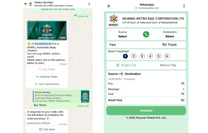 How to get metro tickets via WhatsApp