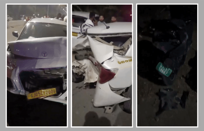 સુરતમાં પૂરપાટ ઝડપે લક્ઝરી કાર હંકારી અનેક વાહનોના ફુરચા બોલાવ્યા, હવે ચાલકને બચાવવાનો પ્રયાસ! 1 - image