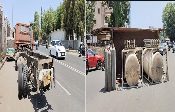 વડોદરામાં નાઇટ્રોજનના સિલિન્ડર-ટાંકાઓ ભરેલા ટેમ્પોની બોડીનો ભાગ તુટી પડતા ઉત્તેજના 1 - image