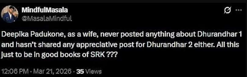 'ધુરંધર 2' માટે રણવીર સિંહને સપોર્ટ ન કરતા ટ્રોલ થઈ દીપિકા પાદુકોણ, નેટિઝન્સ ભડક્યા 2 - image