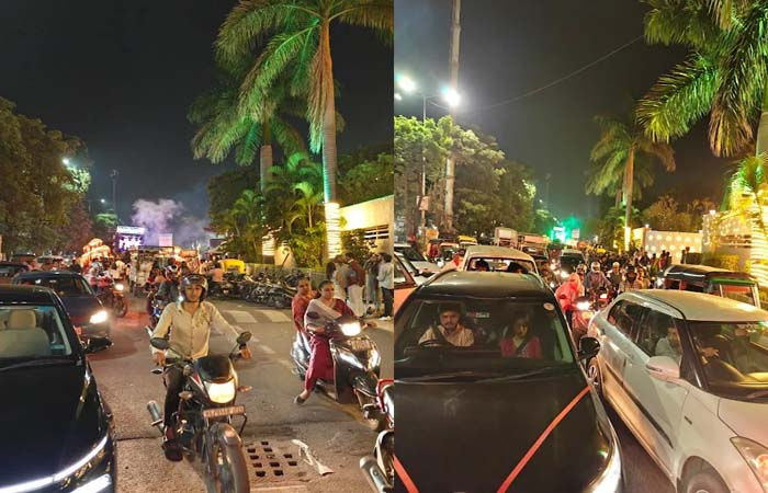 સુરતના ડભોલી વિસ્તારમાં રોંગ સાઈડ આવતા લગ્નના વરઘોડાના કારણે ત્રણ કિલોમીટર ટ્રાફિક જામ 1 - image