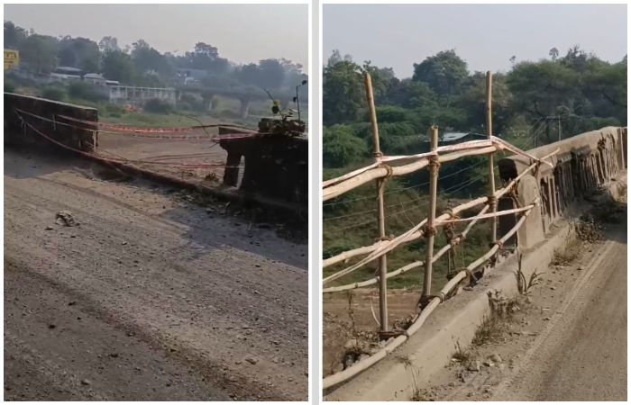 VIDEO: છોટાઉદેપુરમાં 'ગંભીરા-2'ની શક્યતા?, બ્રિજ પરના ગાબડામાંથી દેખાય છે નદી, રેલિંગની જગ્યાએ લગાવાયા વાંસ 3 - image