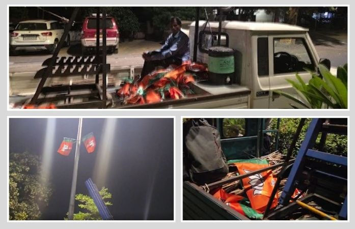 વડોદરામાં ભાજપના ઝંડા લગાડવા કોર્પોરેશનના કર્મચારીઓને ધંધે લગાડાયા, નવા પ્રદેશ પ્રમુખના સ્વાગત પહેલા વિવાદ 1 - image