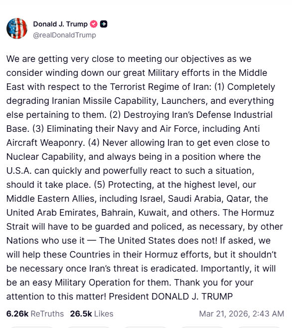 યુદ્ધમાંથી અમેરિકાની પીછેહઠ? ટ્રમ્પે કહ્યું મિશન પૂર્ણ થવાના આરે, હોર્મુઝ અંગે પણ હાથ અધ્ધર 2 - image