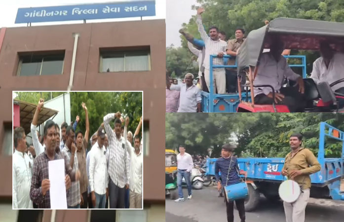 'તાત્કાલિક સહાય આપો...', 10 ગામના ખેડૂતો ટ્રેક્ટરમાં બેસીને વાજતે-ગાજતે પહોંચ્યા ગાંધીનગર કલેક્ટર કચેરી 1 - image