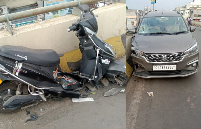 Car rams two-wheelers on Thakkarnagar bridge in Ahmedabad, 1 dead, 2 injured
