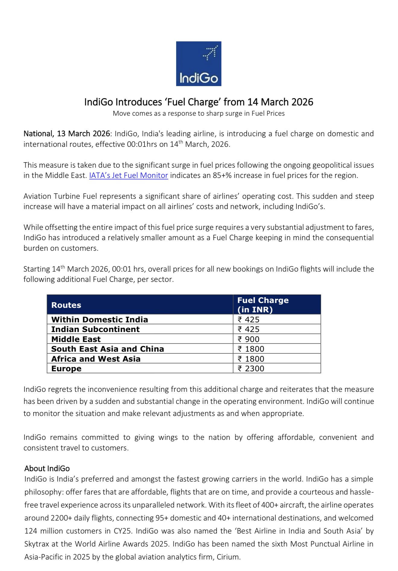 યુદ્ધના કારણે હવાઈ મુસાફરી મોંઘી, એર ઈન્ડિયા બાદ ઈન્ડિગોએ ફ્યુઅલ ચાર્જમાં કર્યો વધારો, જાણો નવો ચાર્જ 2 - image