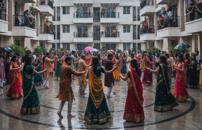 Red alert in nine districts heavy rain forecast threatens garba revellers enthusiasm