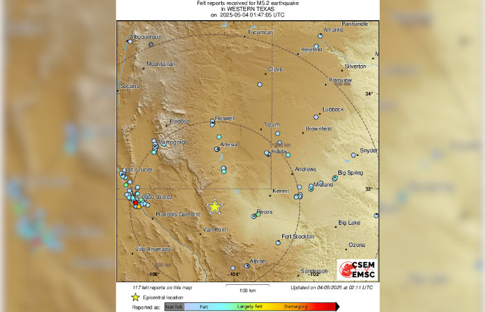 Magnitude 5.2 earthquake strikes West Texas in US; tremors felt across 200 miles