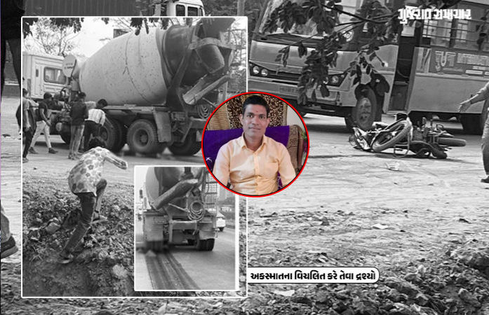 અમદાવાદમાં બે ટુ વ્હીલર વચ્ચે ટક્કર બાદ પોલીસ અધિકારી પટકાયા, ડમ્પર ફરી વળતા મોત 1 - image