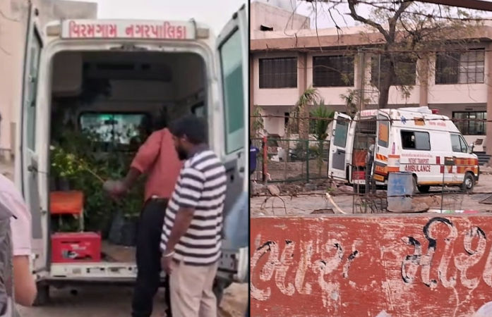 વિરમગામ નગરપાલિકાની ઘોર બેદરકારી: મેડિકલ ઈમરજન્સી માટે ઉપયોગમાં લેવાતી એમ્બ્યુલન્સમાં ફૂલના છોડ લવાયા 1 - image