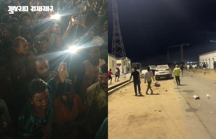 VIDEO | કચ્છ: મુન્દ્રામાં મજૂરોએ પોલીસ પર પથ્થરમારો કરી વાહન ફૂંકી માર્યું, એક અફવાથી ફેલાયો ઉશ્કેરાટ 2 - image