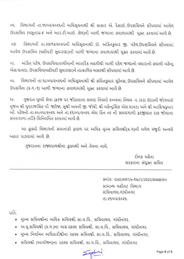 ગુજરાત સચિવાલયમાં મોટી ઉથલ પાથલ: સામાન્ય વહીવટ વિભાગમાં બદલી-બઢતીનો દોર 5 - image