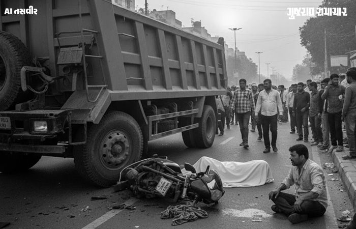 અમદાવાદમાં ડમ્પર બન્યું યમદૂત, મોપેડ સવાર પતિ-પત્નીને ટક્કર મારી, મહિલાનું કમકમાટીભર્યું મોત 1 - image